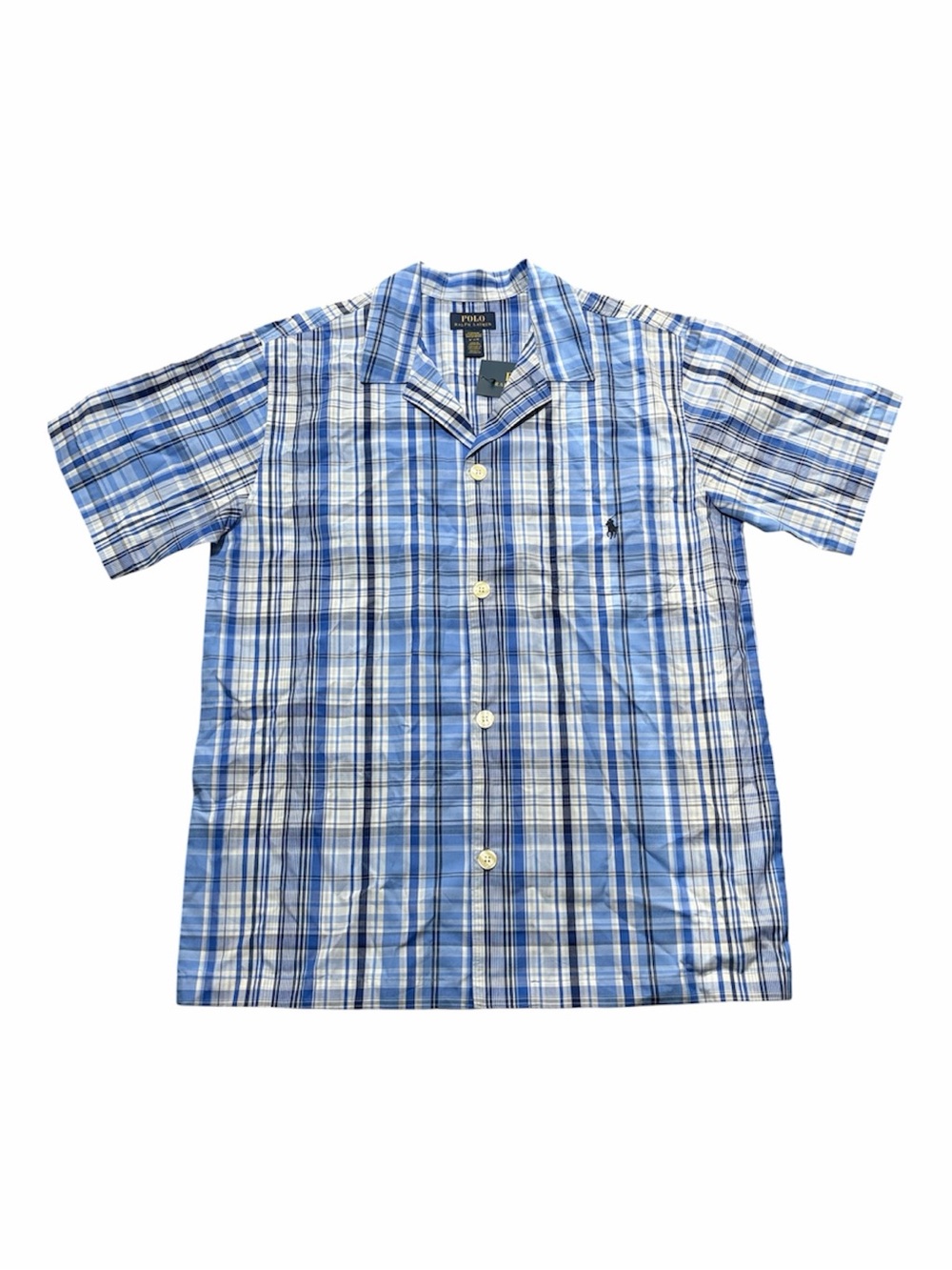 Polo Ralph Lauren Pajama Shirt Blue Plaid Shorts Sleeve Men’s Sz M NWT